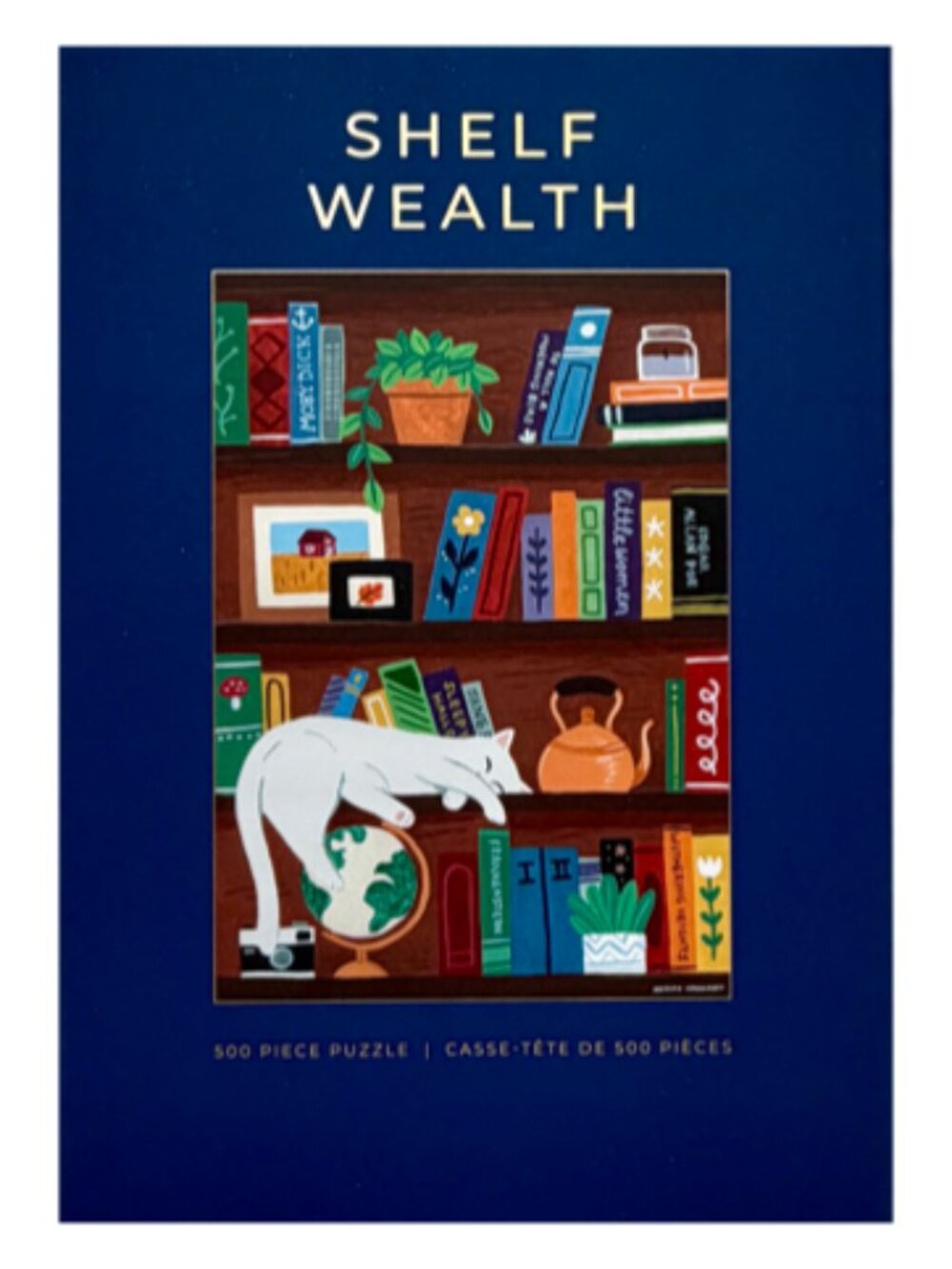 Hobbry Shelf Wealth 500 Piece Jigsaw Puzzle Kaitlyn Haddlesey Bookshelf Cat Art